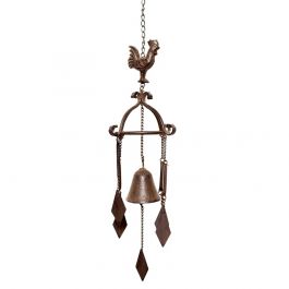 There's a dark brown aged finish on this beautiful cockerel windchime, with a bell and four droplets to create sounds 