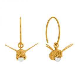 Alex Monroe Flying Bee Hoop Earrings, Sterling Silver 22ct Gold Plate with Freshwater Pearl