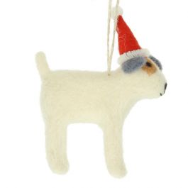 Wool Mix Dog with Santa Hat Decoration