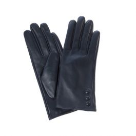Leather Gloves with Buttons, Navy