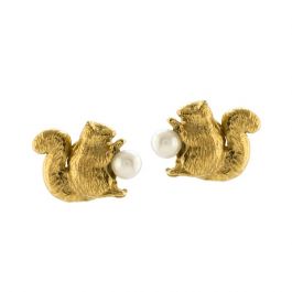 Alex Monroe Squirrel and Pearl Stud Earrings, Gold Plate