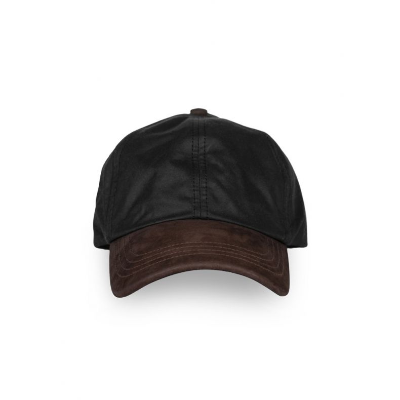 National Trust Baseball Cap Waxed with Leather Peak - Black