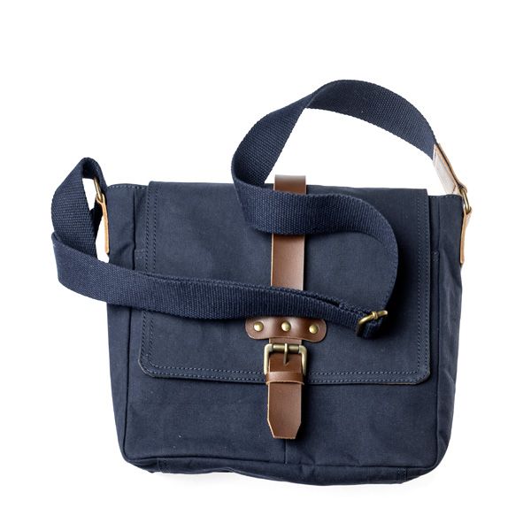 Leather Trim Navy Cotton Canvas Crossbody Messenger Bag National Trust Shop
