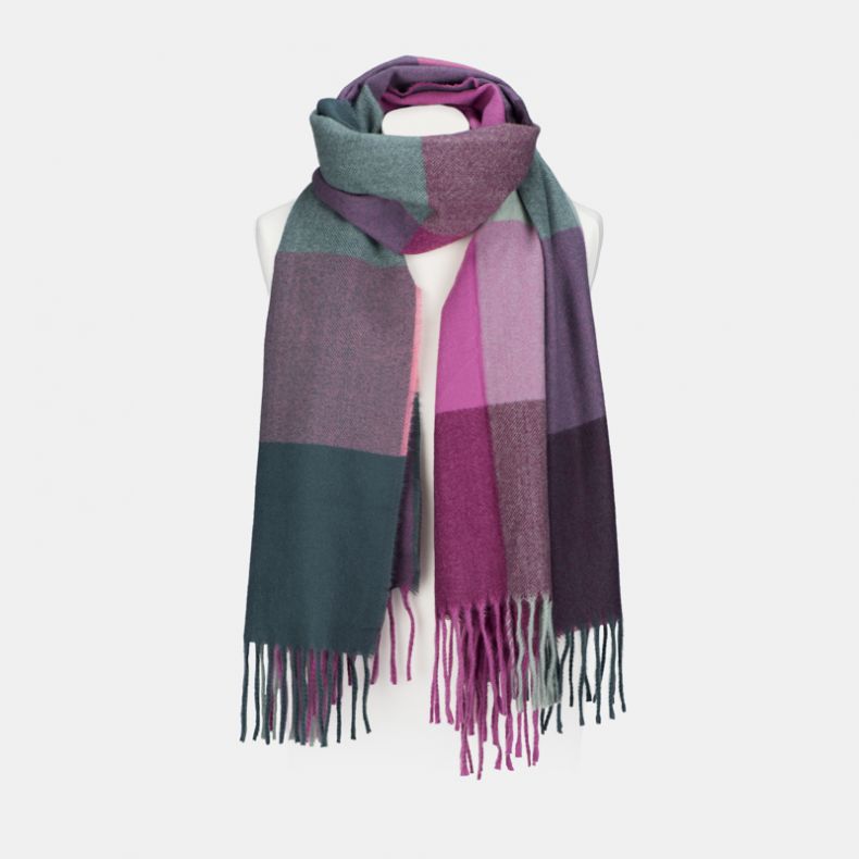 National Trust Woven Check Scarf, Teal and Pink