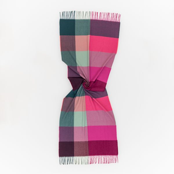 National Trust Woven Check Scarf, Teal and Pink