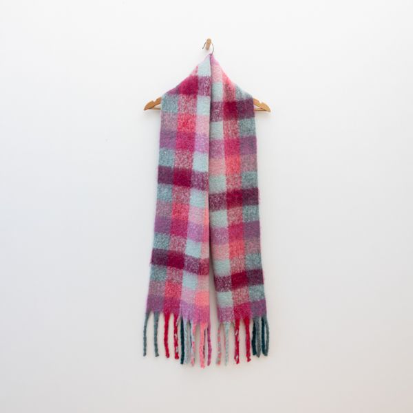 National Trust Brushed Check Scarf, Teal and Pink