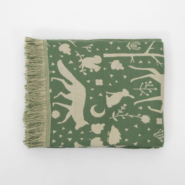 National Trust Green Woodland Jacquard Throw