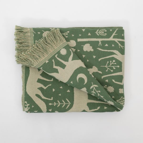 National Trust Green Woodland Jacquard Throw