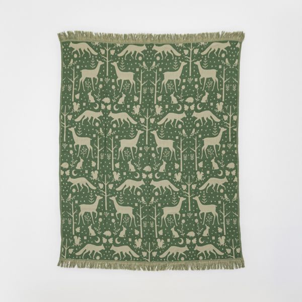 National Trust Green Woodland Jacquard Throw