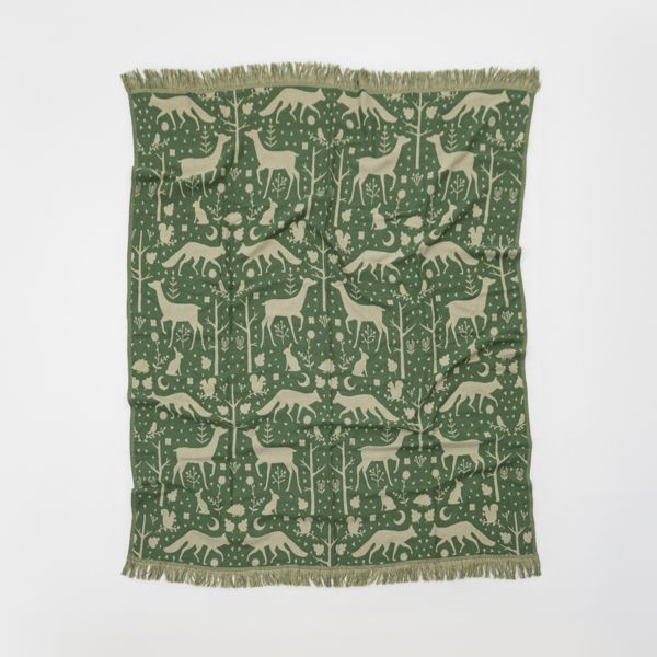 National Trust Green Woodland Jacquard Throw