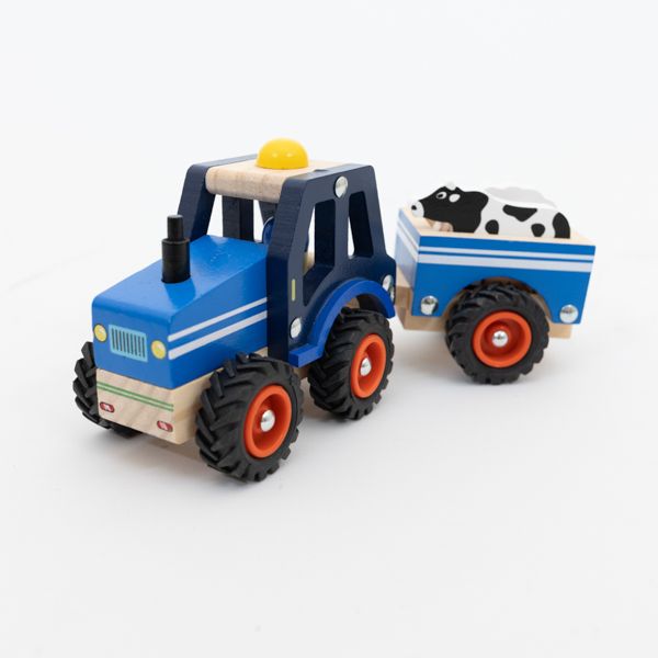 Wooden Tractor and Trailer, Assorted Colours