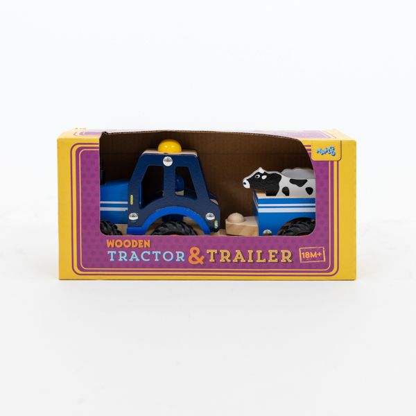 Wooden Tractor and Trailer, Assorted Colours