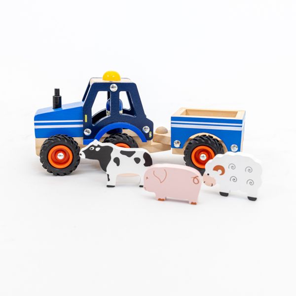 Wooden Tractor and Trailer, Assorted Colours