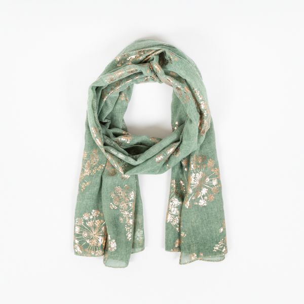 Peace Of Mind Sage Cow Parsley with Foil Recycled Polyester Scarf