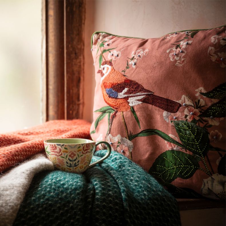 National Trust Embroidered Bird Cushion