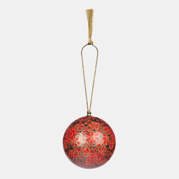 Red Papier Mache Baubles, Set of 6