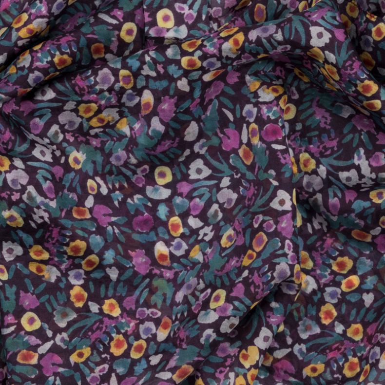 National Trust Quarry Bank Ditsy Floral Purple Silk Scarf