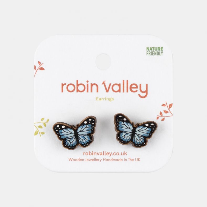 Robin Valley Hand-Painted Blue Butterfly Earrings