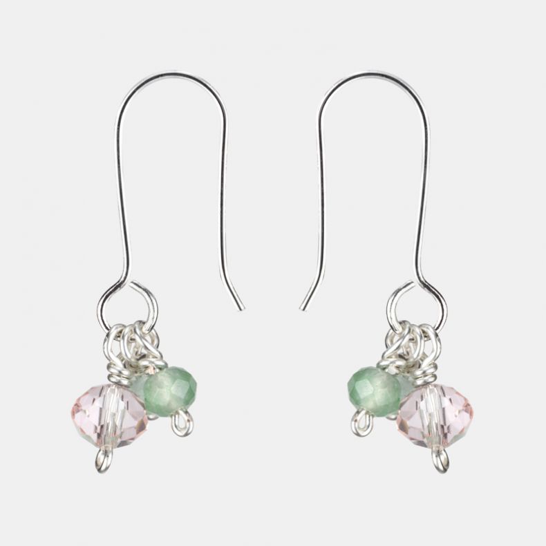 Just Trade Silver Plated Green and Rose Bead Earrings