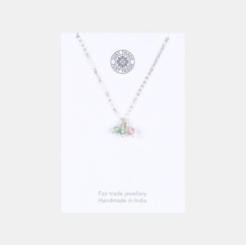 Just Trade Silver Plated Green and Rose Bead Necklace