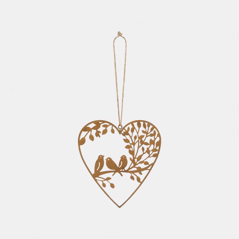 Birds and Blossom Metal Heart Decoration