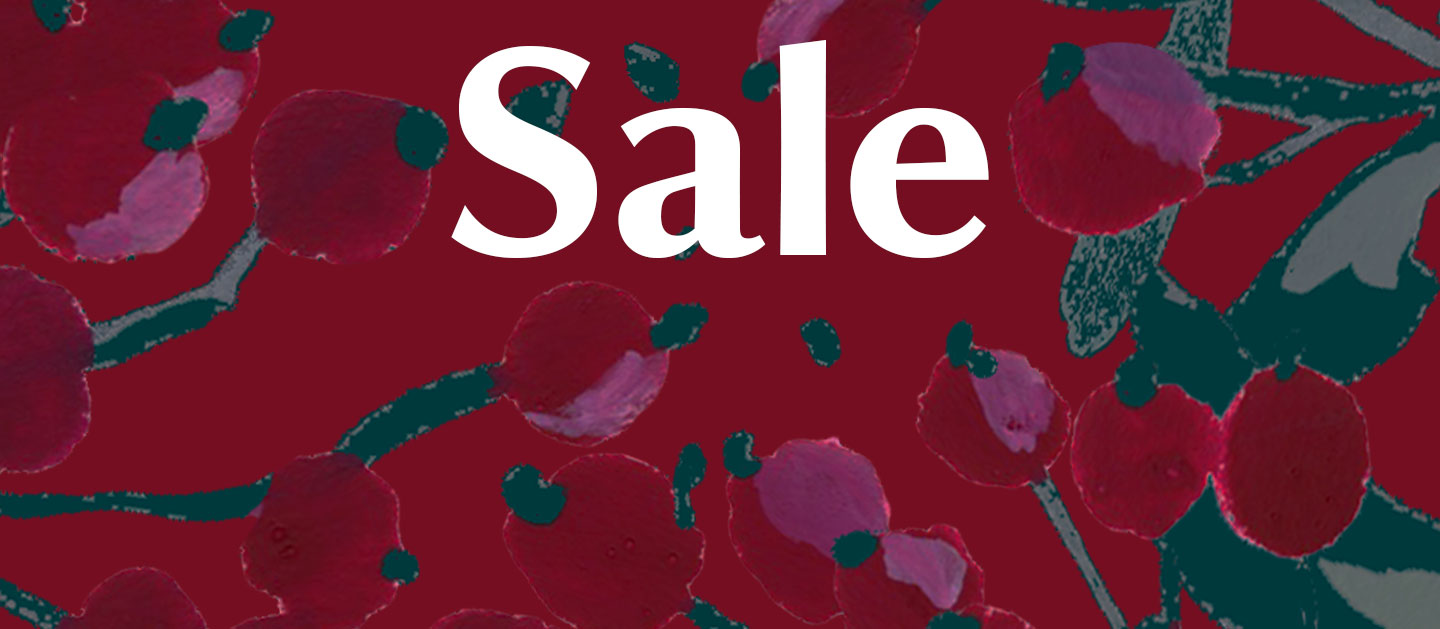 Sale - Shop the sale. Browse the sale for savings on stationery, fashion accessories, homeware and more. Every purchase helps look after the places in our care for everyone, for ever. Image shows a graphic with large white sale writing, a painterly winter berry pattern and a deep red background.