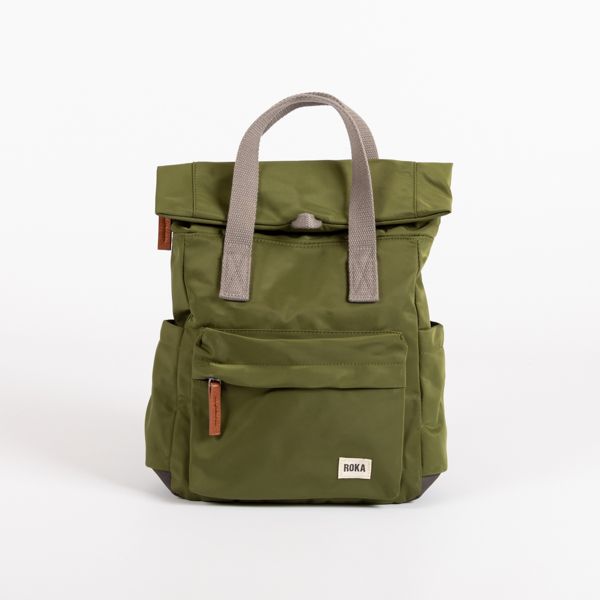 ROKA Canfield Backpack - Avocado (£65.00) from the National Trust's outdoor accessories range. Made from recycled materials, this green coloured bag is a handy accessory come rain or shine. Image shows green rucksack on plain grey background - every purchase helps care for National Trust sites, 365 days a year.