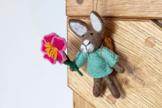 Decorative accessories - image shows George the Mouse, a hanging decoration from our autumn winter range, held in a person's hands. 